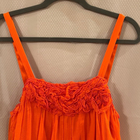 Alice + Olivia 100% SILK Chiffon Orange Sleeveless Bubble Dress SZ L - Picture 5 of 16